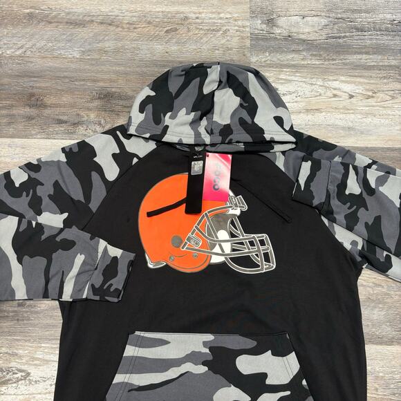 NWT Foco NFL Cleveland Browns Black Gray Mens M Center Logo Pullover Camo Hoodie - Picture 1 of 13
